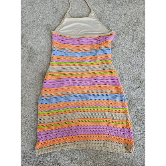 House of Harlow 1960 Crochet Mini Dress Womens L Multi Color Striped Boho - Picture 4 of 8